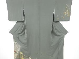 縮緬地春秋草花に千鳥模様一つ紋訪問着